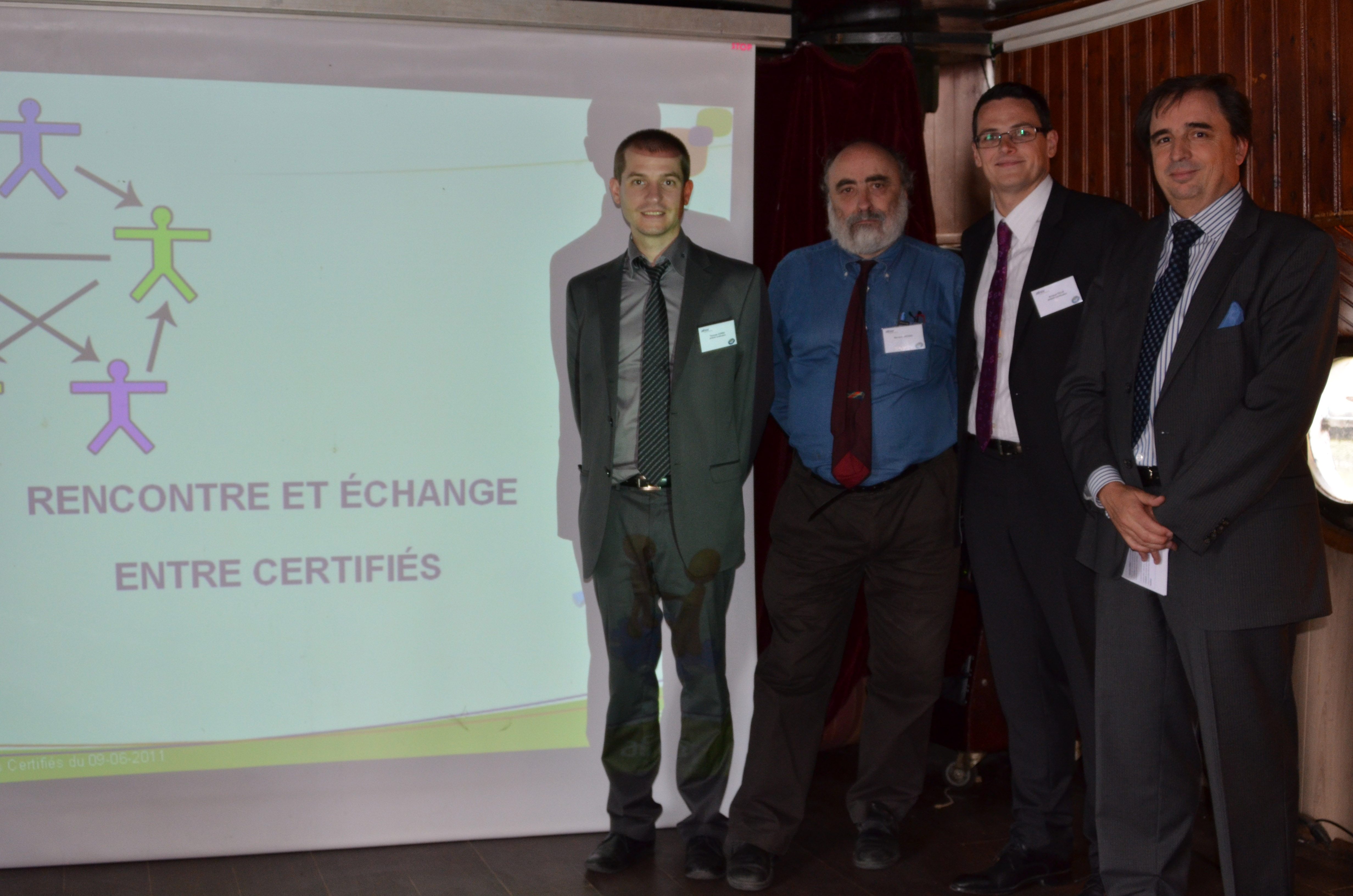 De gauche à droite : Thomas Cornu (AFAQ), Bernard Dréano (DGEFP) , Arnaud Félix (Afnor), Hubert Grandjean (Afdec)